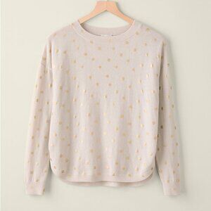 Garnet Hill Ophelia Cashmere Side Button Sweater Gold Polka Dot Size Small NWT